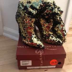 Gold and Black sequin mid calf boots